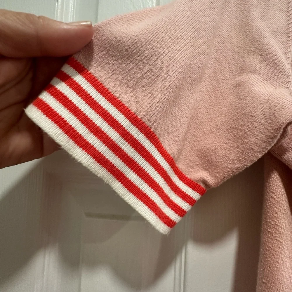 Boden Pink Crew Neck Sweater with Striped Trim - Picture 4 of 5